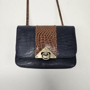 L'egent Navy Brown Faux Leather Purse Buckle Mini Shoulder Bag 90s Vintage